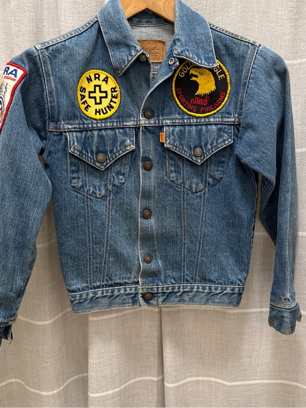 Levi's Blue Denim Kids Jacket with Yellow & Red Patch Accents